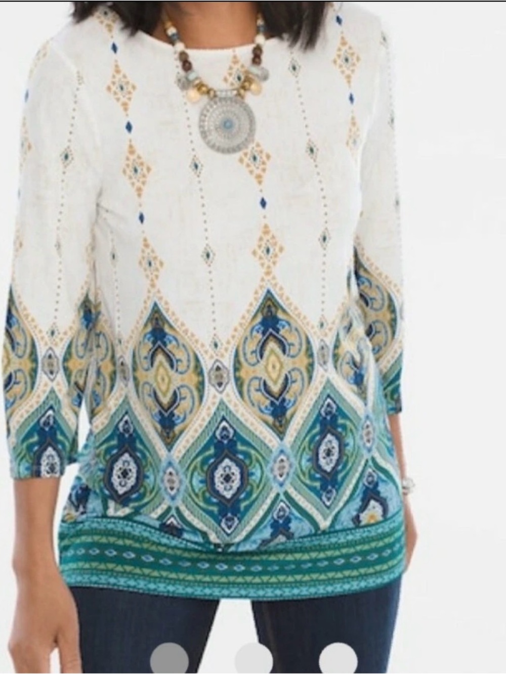Women’s White and Blue Printed Tunic Top